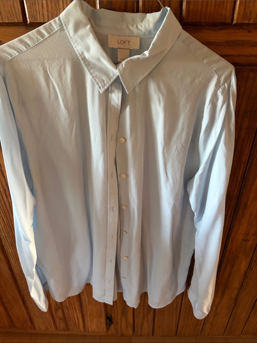 LOFT Light Blue Women ‘s Button-Down blouse Size Large